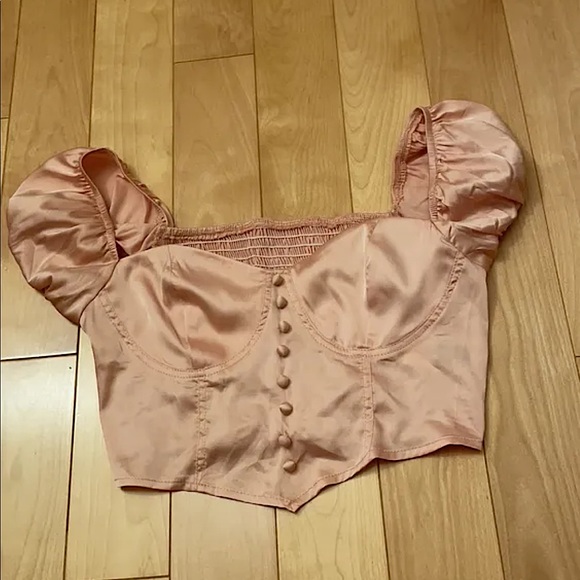 Puff Sleeve Satin Milkmaid Top - Picture 3 of 6